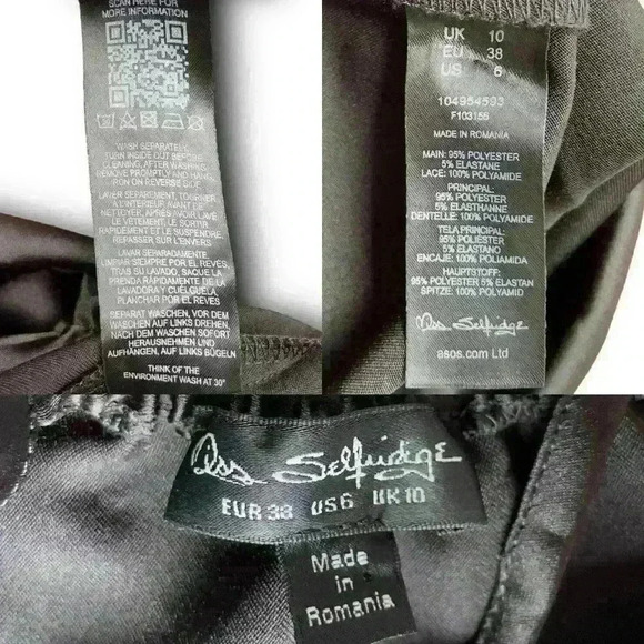 Black Satin Lace Trim Dress Ruched Slit Maxi Size 6 Miss Selfridge Casual Formal - Picture 7 of 8